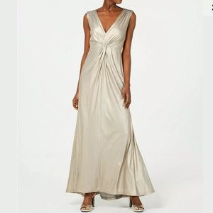 Calvin Klein Sleeveless Metallic Gown w/Twist Knot